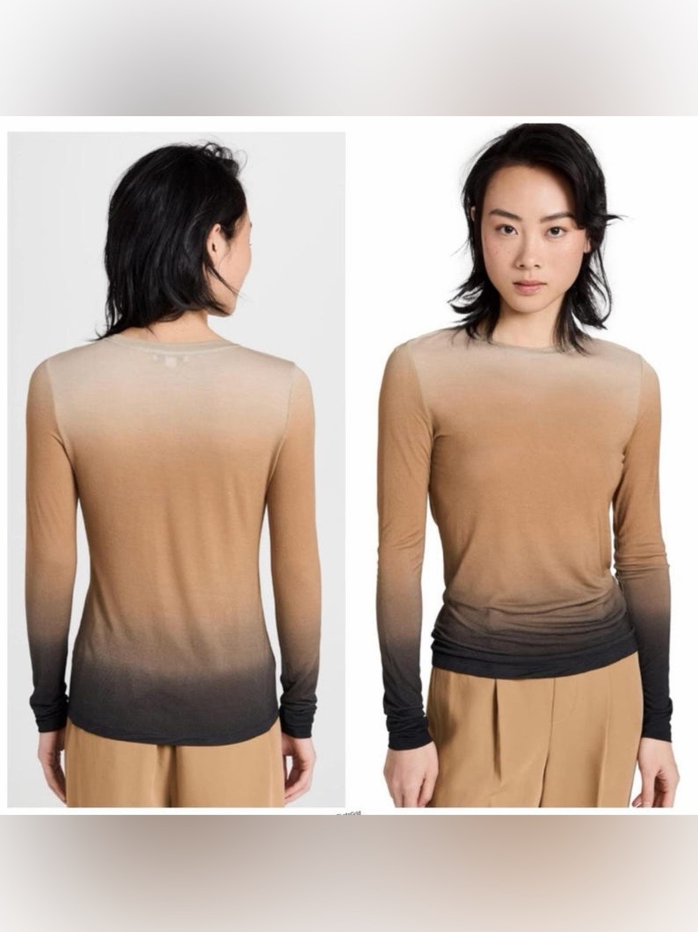 Vince Long Sleeve Women’s Ombre Crew Neck Shirt - Olive/Black